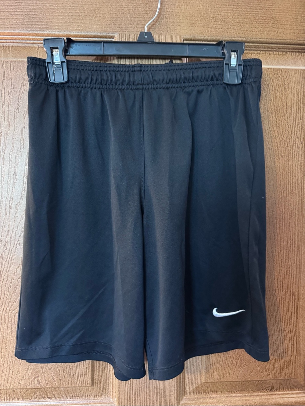 Nike Black Athletic Shorts with White Swoosh Logo Size Medium